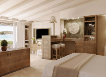 Luxus Schlafzimmer mit Blick auf den Ozean ©7Pines Resort Sardinia