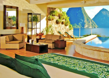 Luxus Schlafzimmer mit Blick auf den Ozean ©Jade Mountain Resort